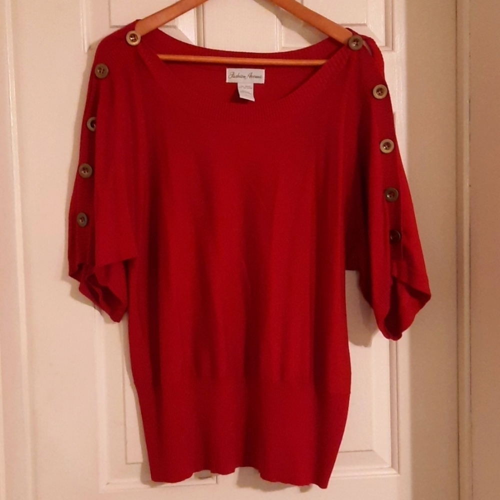Fashion Ave Red sweater button sleeves great fit